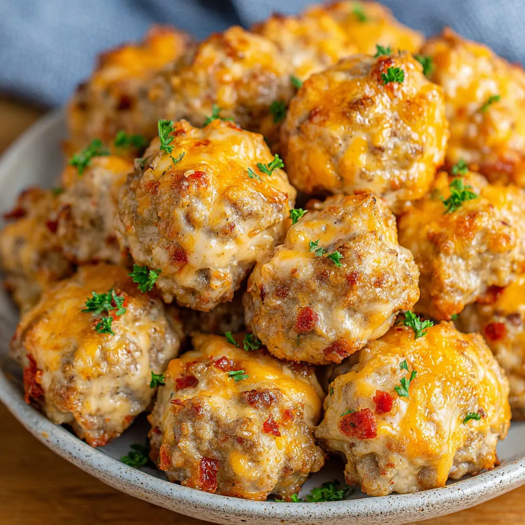 Close-up image showcasing the delicious texture and ingredients of Spicy Rotel Cream Cheese Sausage Balls.