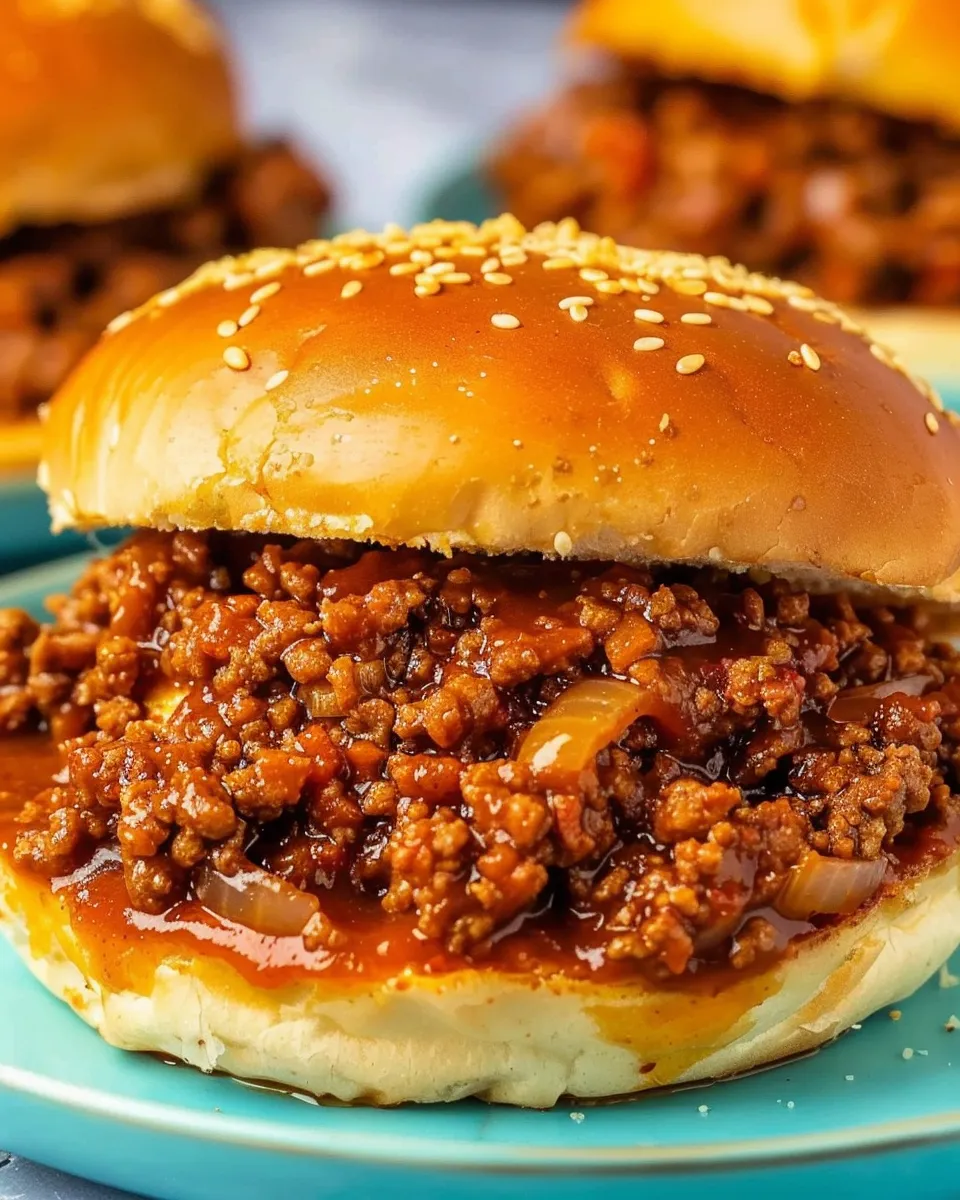 Sloppy Joes – Easy Weeknight Classic You’ll Crave Again 1 lina033321 Sloppy Joe sandwich on a light blue ceramic plate 3729bbbb 1119 4150 81ff 640d60a0c613 0 - Sloppy Joes – Easy Weeknight Classic You’ll Crave Again