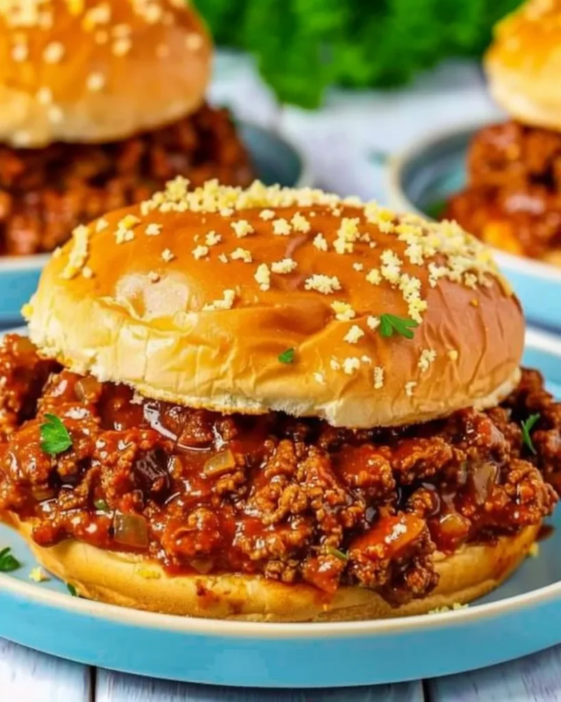 Sloppy Joes – Easy Weeknight Classic You’ll Crave Again 2 lina033321 Sloppy Joe sandwich on a light blue ceramic plate 3729bbbb 1119 4150 81ff 640d60a0c613 2 - Sloppy Joes – Easy Weeknight Classic You’ll Crave Again