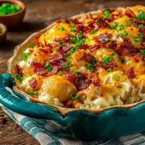 AMAZING CREAMY LOADED POTATO RANCH CHICKEN CASSEROLE 2 Creamy Loaded Potato Ranch Chicken Casserole, a comforting and cheesy dish, is displayed as the featured image for the recipe article.