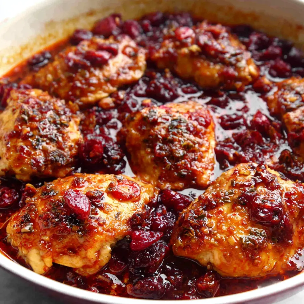 AMAZING SKILLET CRANBERRY ORANGE CHICKEN 1 Skillet Cranberry Orange Chicken is beautifully displayed in a skillet, ready to be served as a delicious and easy meal.