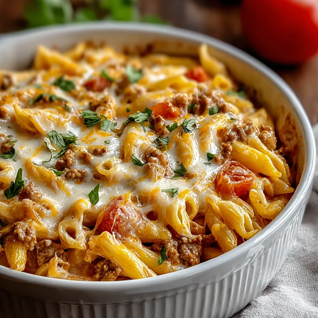 BAKED CHEESY ROTEL PASTA ULTIMATE 1 Baked Cheesy Rotel Pasta, a bubbling and delicious casserole, is shown as the featured image.