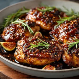 BEST BALSAMIC FIG GLAZED CHICKEN THIGHS 2 Balsamic Fig Glazed Chicken Thighs shimmer with a rich, dark glaze in this featured image showcasing the delicious recipe.