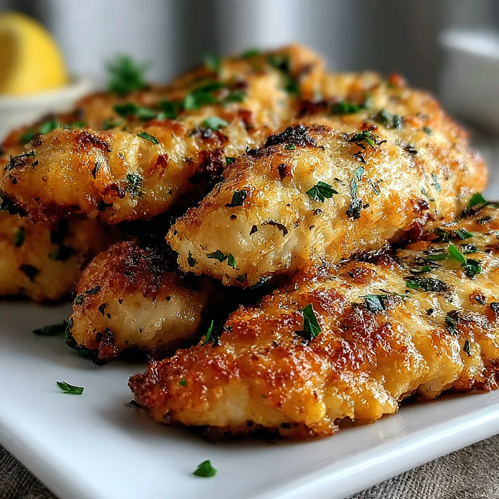 BEST GREEK CHICKEN TENDERS 1 A close-up shot displays golden-brown Greek Chicken Tenders, showcasing their crispy exterior and flavorful seasoning.