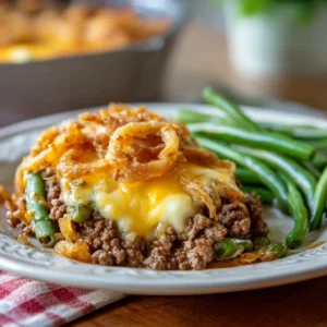 BEST HAMBURGER GREEN BEAN CASSEROLE 2 Featured image of a delicious Hamburger Green Bean Casserole.