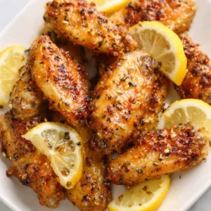 BEST STICKY LEMON PEPPER WINGS 2 Close-up of delicious Sticky Lemon Pepper Wings, perfect for game day or a quick snack.