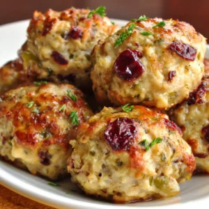 CRANBERRY TURKEY STUFFING BALLS PERFECT 2 Cranberry Turkey Stuffing Balls are featured in this mouthwatering image, showcasing a delicious and festive holiday appetizer.