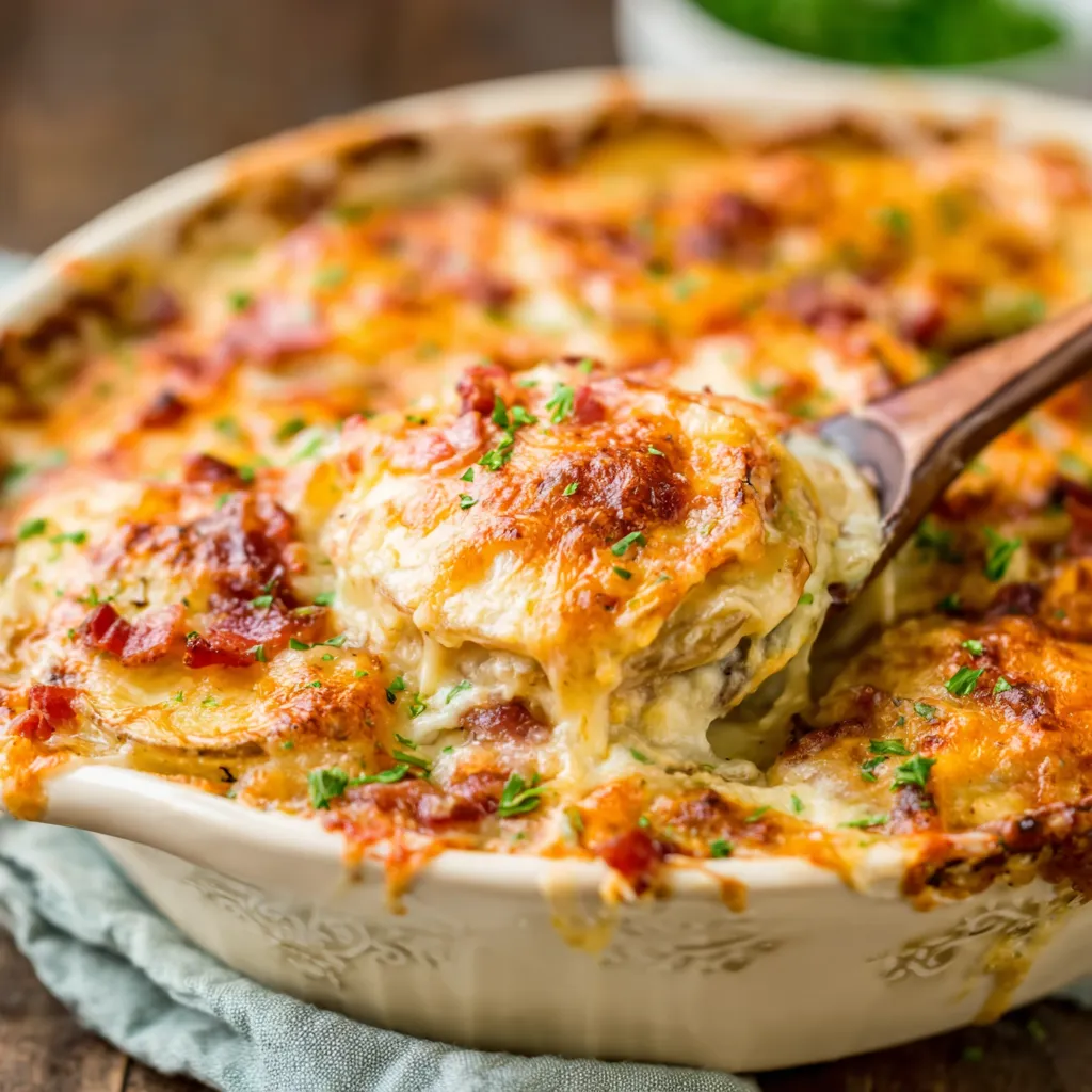 CREAMY PARMESAN SCALLOPED POTATOES ULTIMATE 1 Creamy Parmesan Scalloped Potatoes are beautifully displayed in this featured image, showcasing their golden, cheesy top.