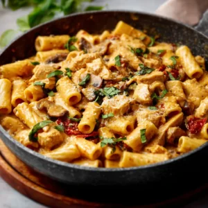 CREAMY TUSCAN CHICKEN PASTA ULTIMATE 2 Creamy Tuscan Chicken Pasta is beautifully displayed in this featured image, showcasing its creamy sauce, tender chicken, and vibrant sun-dried tomatoes.