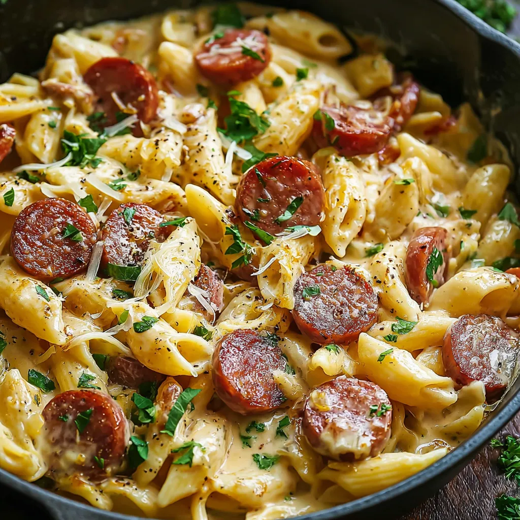 EASY KIELBASA PASTA RECIPE 1 Delicious Kielbasa Pasta dish served as the featured image for a food blog post.