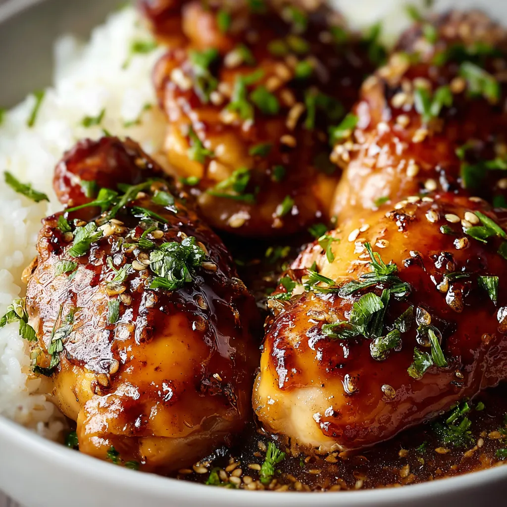 HONEY GARLIC CHICKEN EASY RECIPE 1 Delicious Honey Garlic Chicken glazed with a sticky sauce, ready to be served.