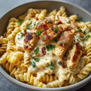 IRRESISTIBLE BOURSIN CHICKEN PASTA 2 A close-up shot showcases the creamy and delicious Boursin Chicken Pasta, perfect for a comforting weeknight meal.