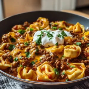 IRRESISTIBLE CHEESY BEEF ENCHILADA TORTELLINI 2 Featured image of delicious Cheesy Beef Enchilada Tortellini, ready to be enjoyed.