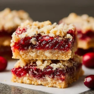 IRRESISTIBLE CRANBERRY BARS RECIPE 2 Close-up shot showcasing a delicious batch of homemade Cranberry Bars, perfect for a festive treat.