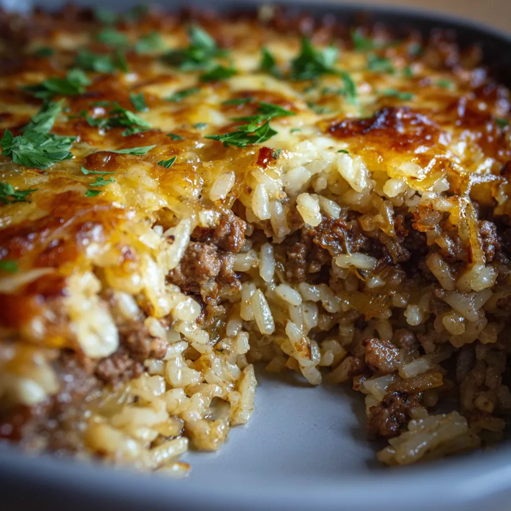 IRRESISTIBLE FRENCH ONION BEEF CASSEROLE 1 French Onion Beef Casserole is shown as the featured image for the recipe.