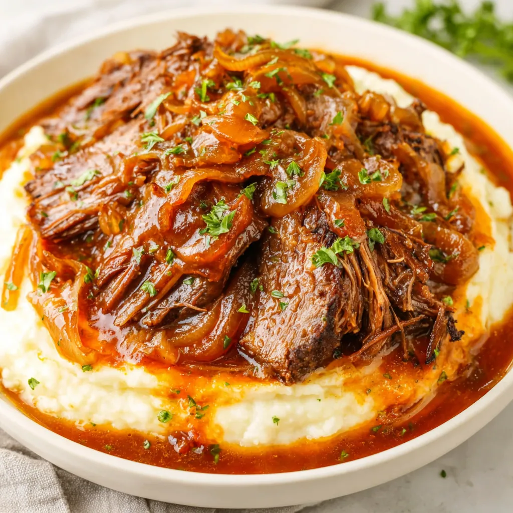 IRRESISTIBLE FRENCH ONION POT ROAST 1 Delicious and savory French Onion Pot Roast is the star of this recipe article, showcased as the featured image.