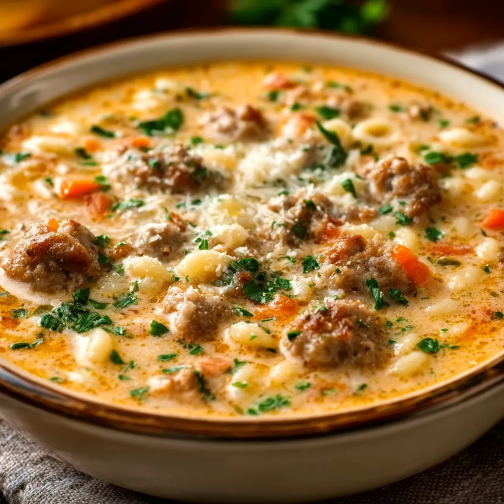 IRRESISTIBLE PARMESAN ITALIAN SAUSAGE DITALINI SOUP 1 Parmesan Italian Sausage Ditalini Soup is shown as a featured image, highlighting the delicious and comforting qualities of this Italian-inspired soup.