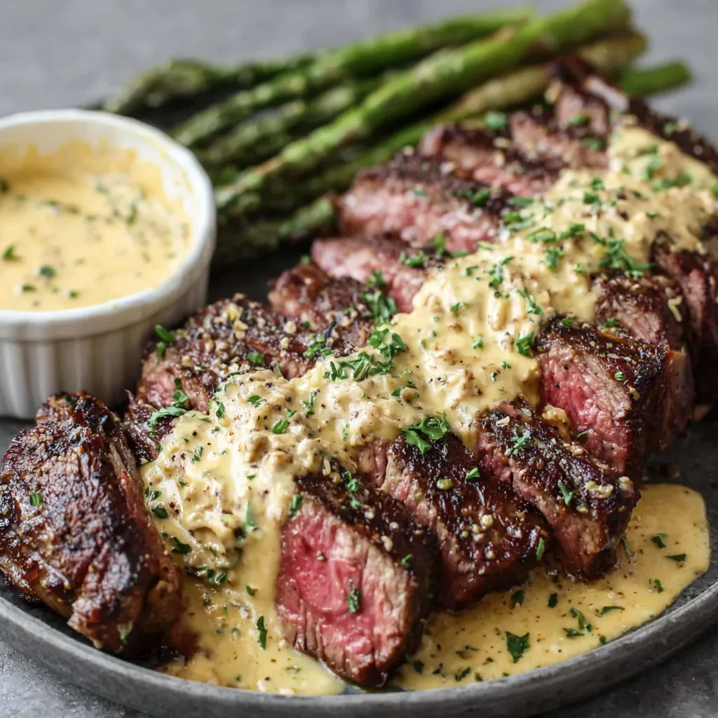 JUICY STEAK WITH CREAMY GARLIC PERFECT 1 Juicy Steak With Creamy Garlic Sauce is shown as a featured image highlighting the delicious main course.