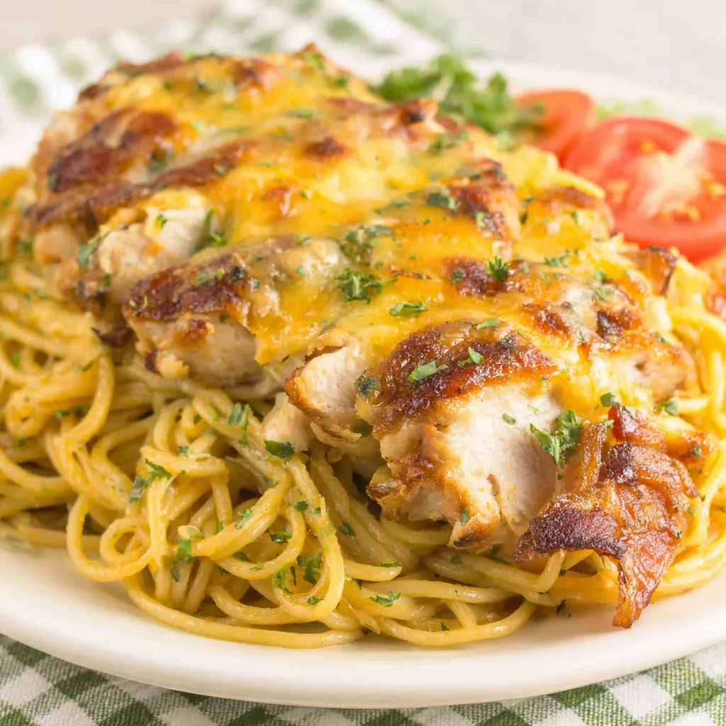MONTEREY CHICKEN SPAGHETTI EASY RECIPE 1 Monterey Chicken Spaghetti, a creamy and cheesy pasta dish with tender chicken, is showcased as the featured image.
