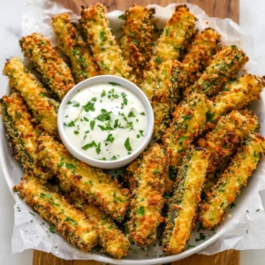 PARMESAN ZUCCHINI FRIES EASY RECIPE 2 Parmesan Zucchini Fries are displayed as a featured image, showcasing their golden-brown, crispy coating.