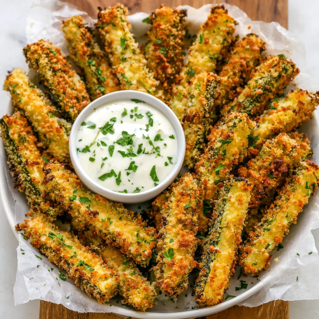 PARMESAN ZUCCHINI FRIES EASY RECIPE 1 Parmesan Zucchini Fries are displayed as a featured image, showcasing their golden-brown, crispy coating.
