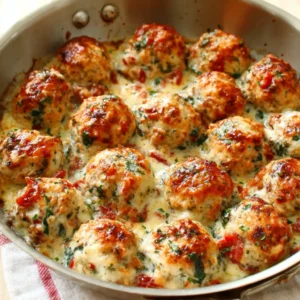 PERFECT BAKED CHICKEN RICOTTA MEATBALLS 2 Close-up of Baked Chicken Ricotta Meatballs, showcasing their golden-brown crust and juicy texture.