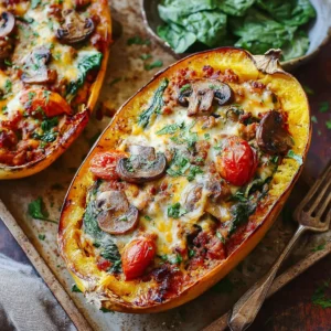 PERFECT ITALIAN SAUSAGE STUFFED SPAGHETTI SQUASH 2 Italian Sausage Stuffed Spaghetti Squash is a delicious and healthy meal showcased in this featured image.
