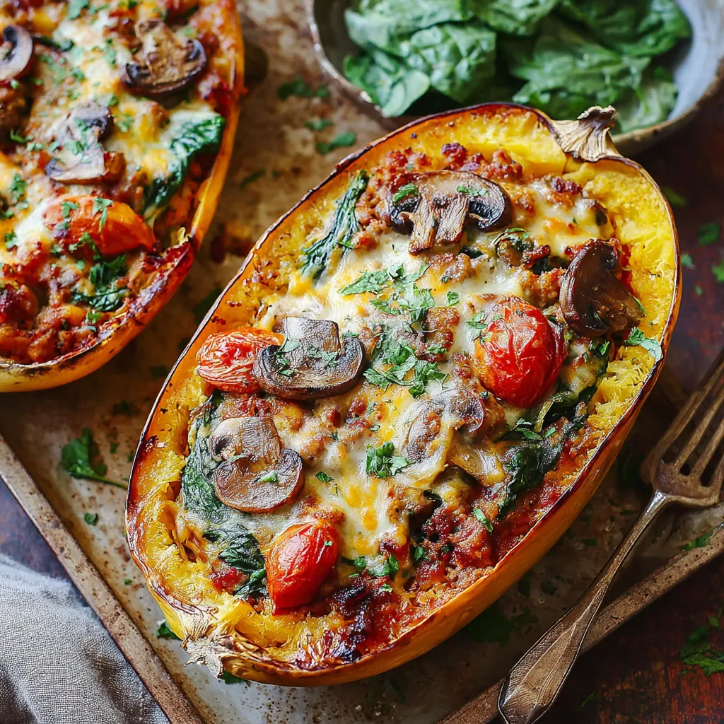 PERFECT ITALIAN SAUSAGE STUFFED SPAGHETTI SQUASH 1 Italian Sausage Stuffed Spaghetti Squash is a delicious and healthy meal showcased in this featured image.