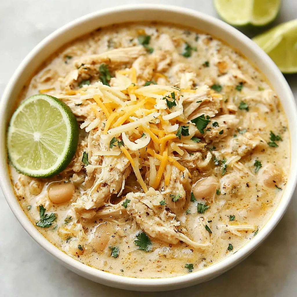 PERFECT WHITE CHICKEN CHILI 1 Creamy White Chicken Chili is showcased in a comforting and delicious featured image.