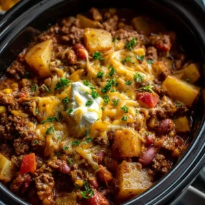 SLOW COOKER COWBOY CASSEROLE AMAZING 2 Slow Cooker Cowboy Casserole is a hearty and delicious meal perfect for a simple dinner, as shown in this featured image.