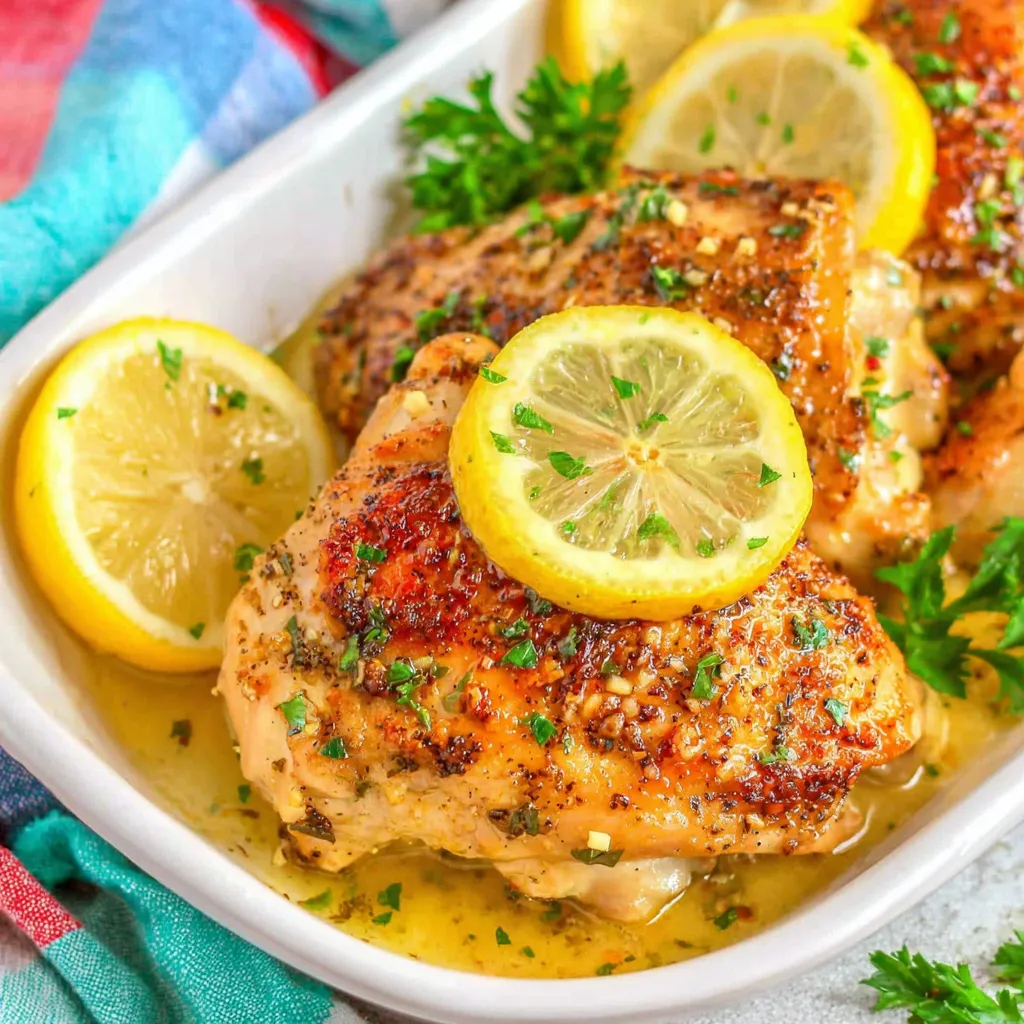 SLOW COOKER LEMON GARLIC CHICKEN ULTIMATE 1 Slow Cooker Lemon Garlic Chicken, glistening with sauce, is ready to be served in this mouthwatering featured image.