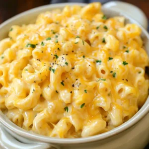 SLOW COOKER MAC AND CHEESE ULTIMATE 2 Creamy Slow Cooker Mac And Cheese is shown in a close-up featured image, ready to be served.