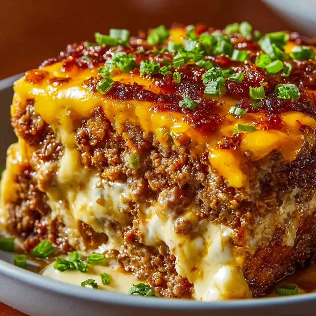 ULTIMATE CHEESY LOADED MEATLOAF CASSEROLE 1 Cheesy Loaded Meatloaf Casserole featured image showcasing a delicious baked casserole dish with visible layers of meatloaf, cheese, and toppings.