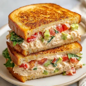 ULTIMATE CHICKEN AVOCADO MELT SANDWICH 2 A delicious Chicken Avocado Melt Sandwich is featured in this appetizing image.
