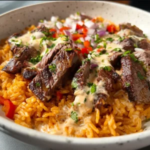 ULTIMATE QUESO RICE WITH STEAK 2 Featured image of cheesy Queso Rice With Steak, a delicious and satisfying meal.