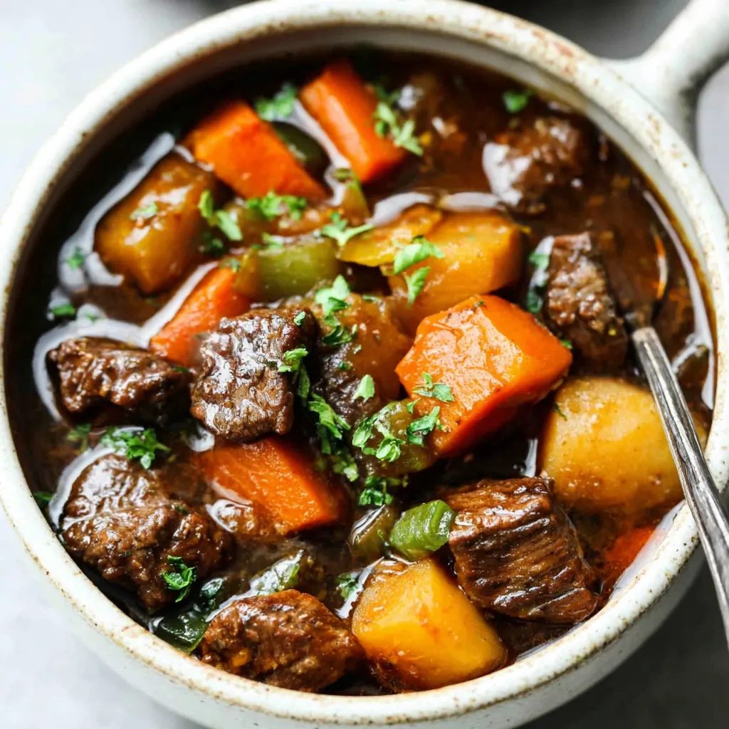 WITCH'S CAULDRON BEEF STEW ULTIMATE 1 A bubbling pot showcases the rich, dark broth and hearty ingredients of Witch's Cauldron Beef Stew, perfect for a spooky and delicious meal.