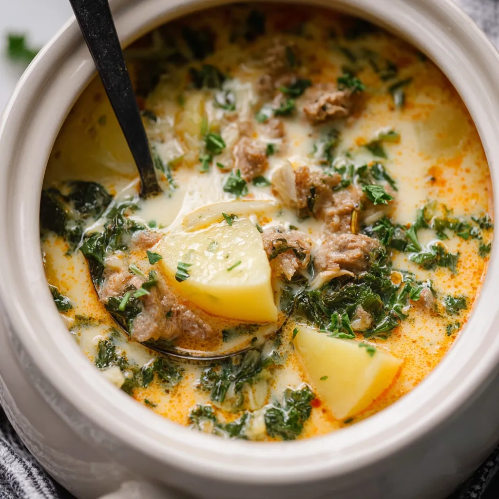 ZUPPA TOSCANA ULTIMATE CROCKPOT RECIPE 1 A bowl of creamy Zuppa Toscana soup, a featured image for a recipe article.
