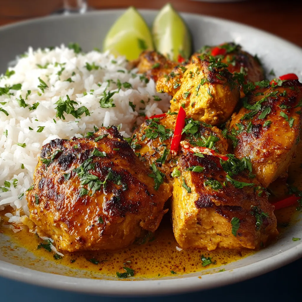 Brazilian Coconut Chicken Recipe Close-up of creamy Brazilian Coconut Chicken served in a white bowl, showcasing its rich texture.