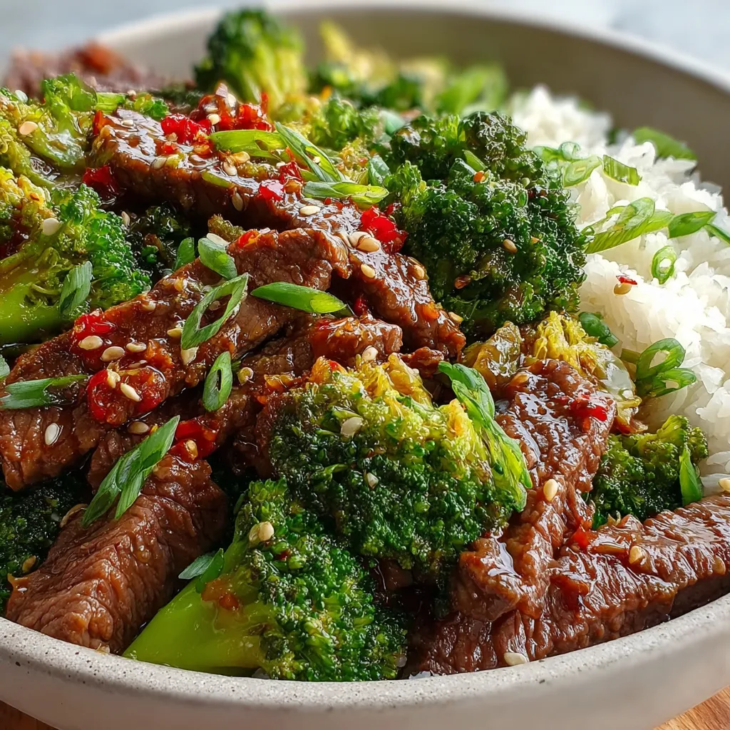 Close-up shot of a delicious Beef and Broccoli Bowl, showcasing the tender beef and vibrant green broccoli.