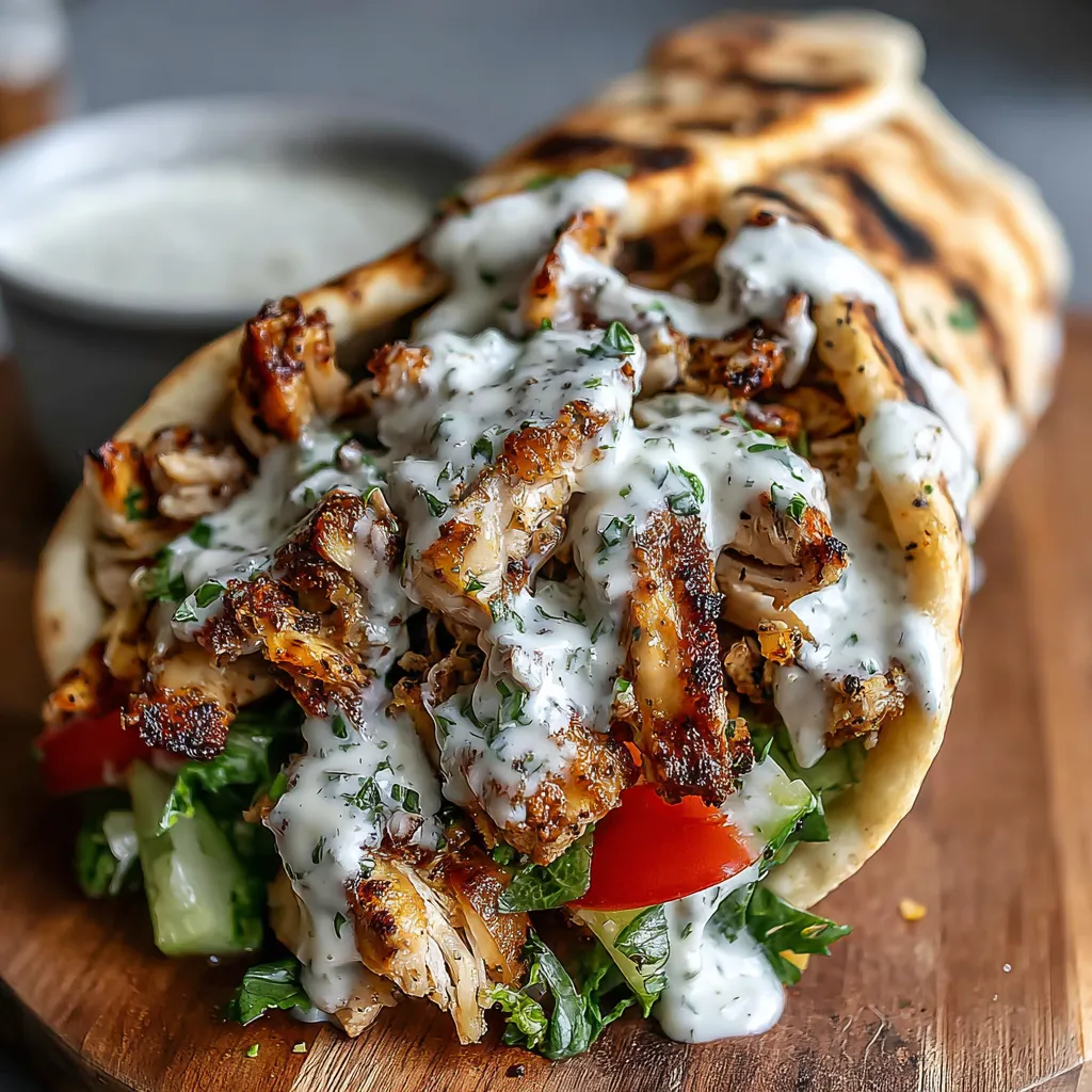 Close-up shot of freshly prepared Chicken Shawarma meat, ready to be assembled into a delicious wrap.