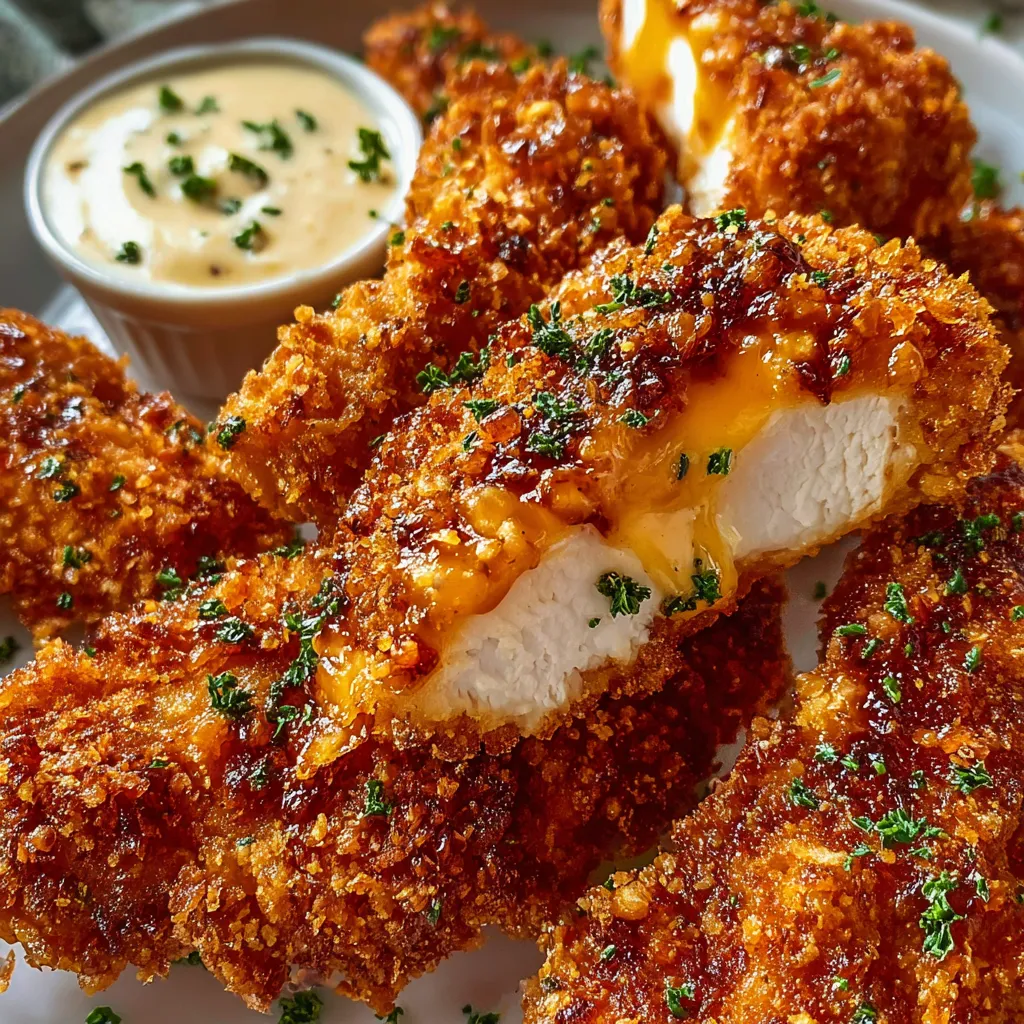 Another enticing view of the creamy, cheesy, and bacon-topped Crack Chicken Tenders ready to be enjoyed.