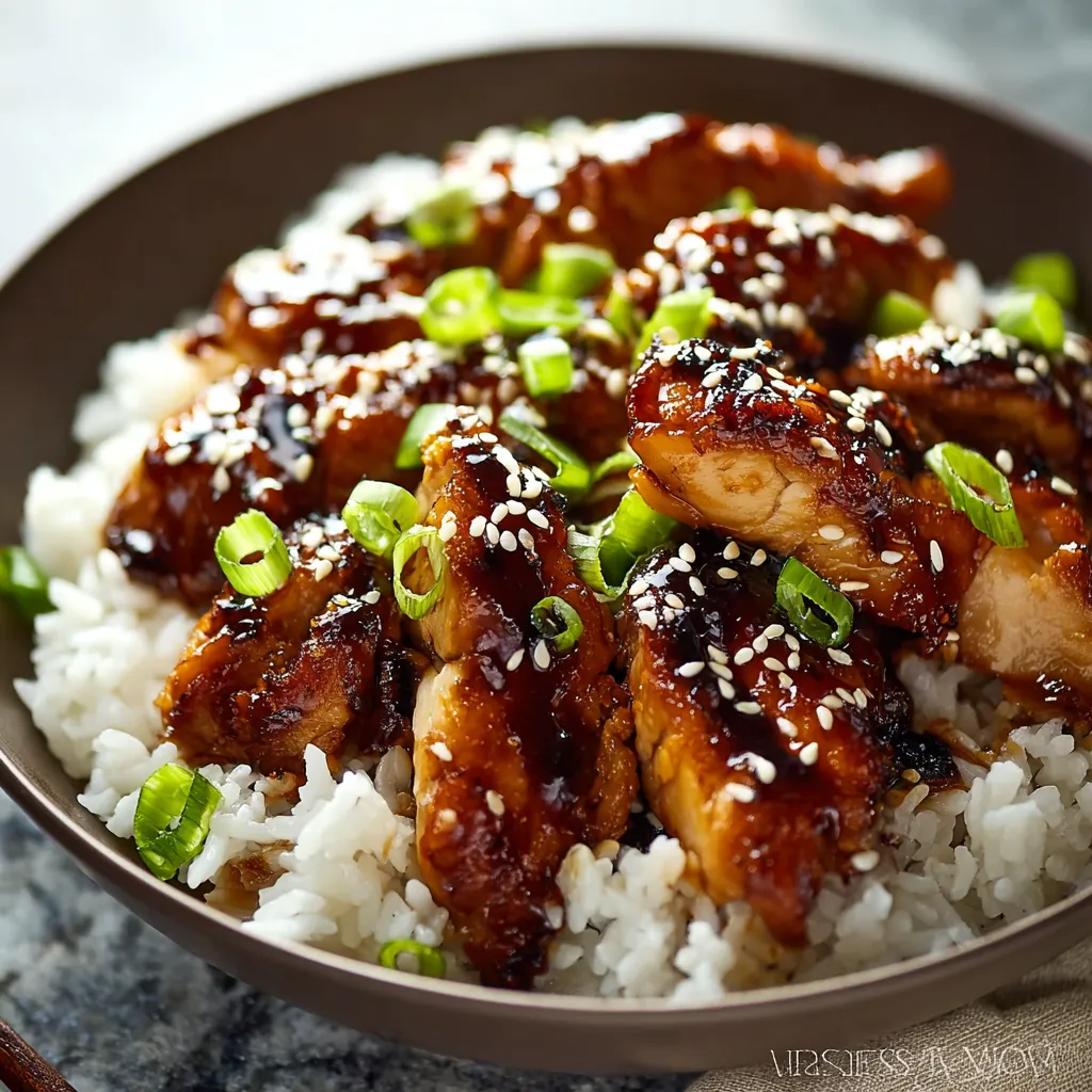 Close-up image showcasing freshly made Teriyaki Chicken with glistening sauce, ready to be enjoyed.