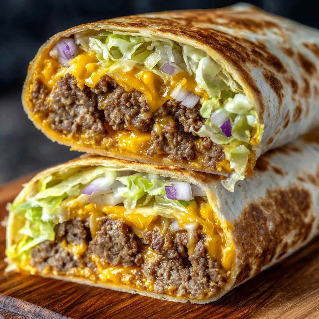 A close-up view of the assembled Big Mac Wrap, showcasing its ingredients.