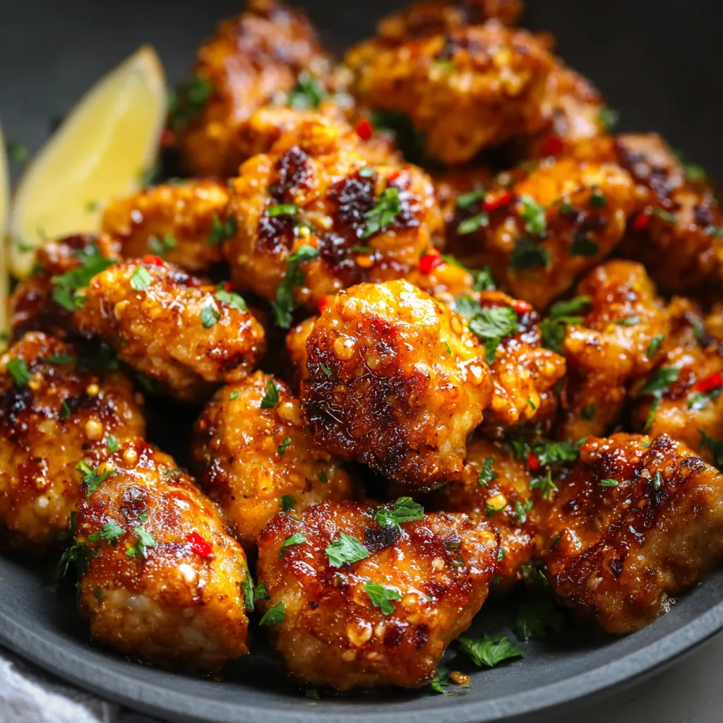 Close-up view of delicious Cowboy Butter Chicken Bites, showcasing their golden-brown crust and vibrant sauce.