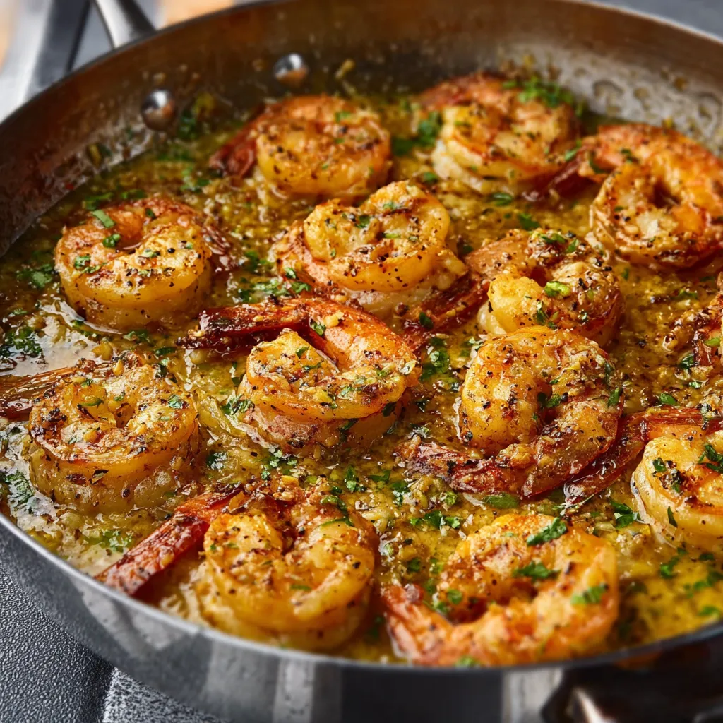 Close-up of Creamy Garlic Butter Shrimp, showcasing the creamy sauce and succulent shrimp in the dish.