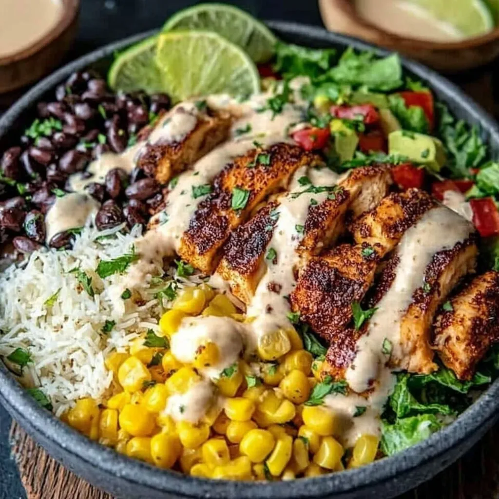 A close-up shot of a delicious Chipotle Chicken Bowl, showcasing its fresh ingredients.