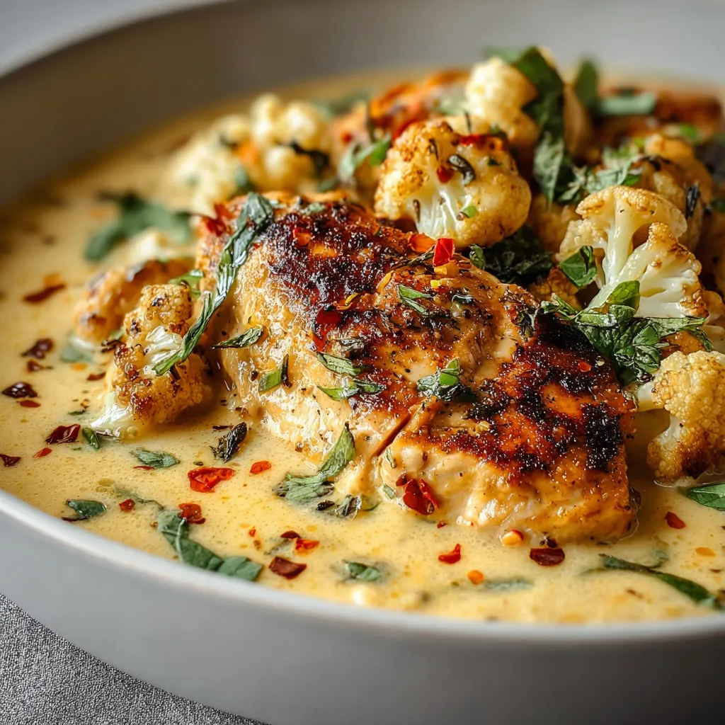 Close-up of freshly prepared Creamy Garlic Chicken, showcasing the creamy sauce and tender chicken pieces.