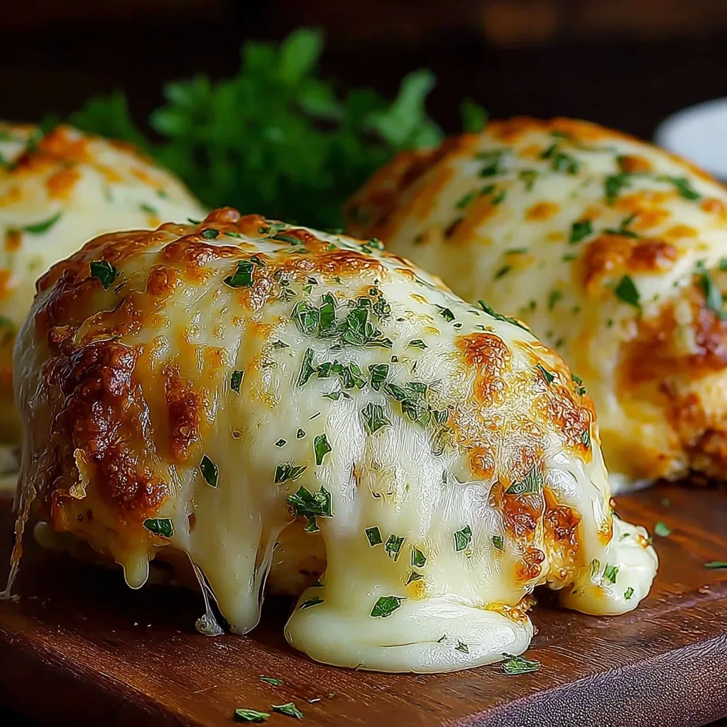 Close-up showing the gooey, melted cheese and ranch seasoning on freshly baked Melted Mozzarella Ranch Chicken Bombs.