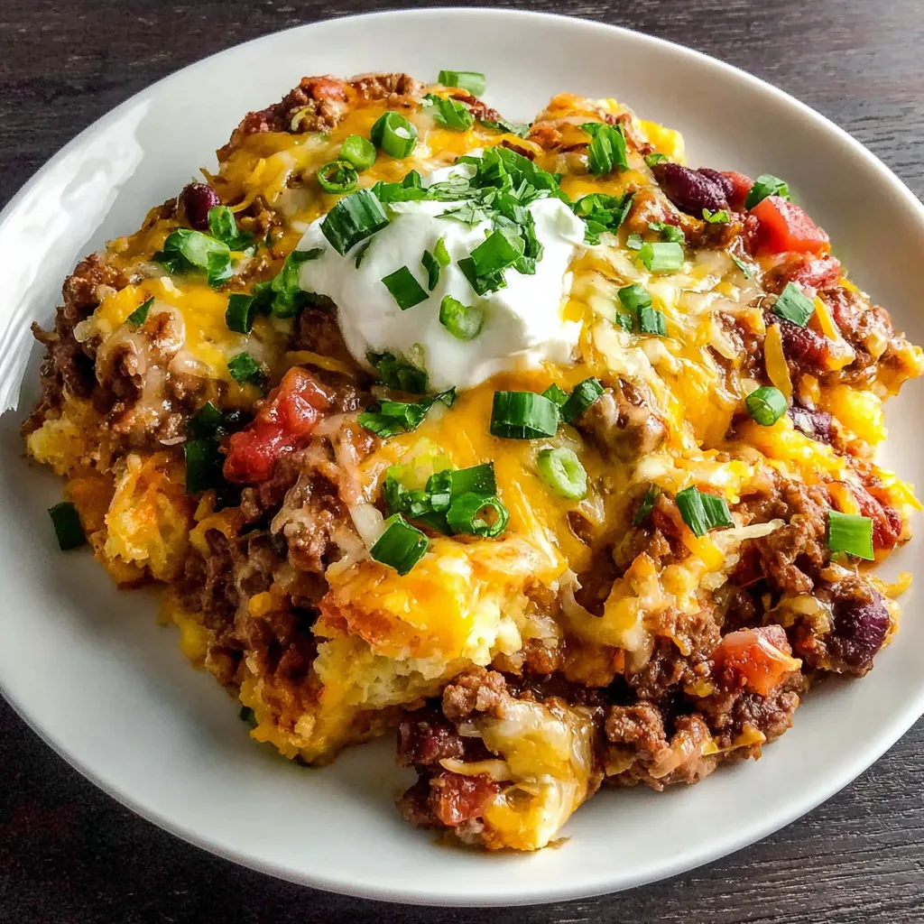 Close-up of a delicious Slow Cooker Taco Casserole, showcasing the layers of cheese, beef, and tortillas.