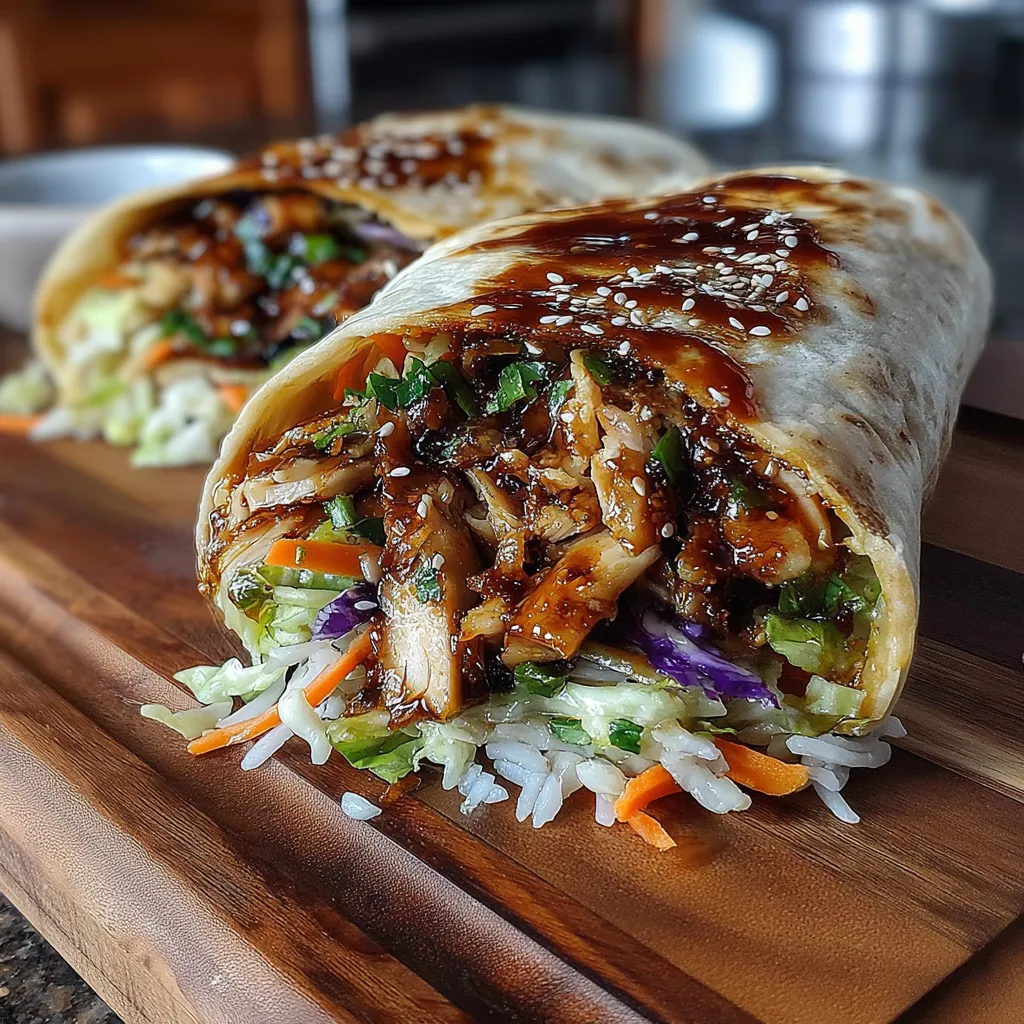 Close-up of a delicious Teriyaki Chicken Wrap, perfect for a quick and flavorful lunch.